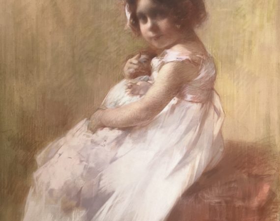 René GILBERT (1857-1914)<br /><em>Portrait de fillette tenant sa poupée</em>