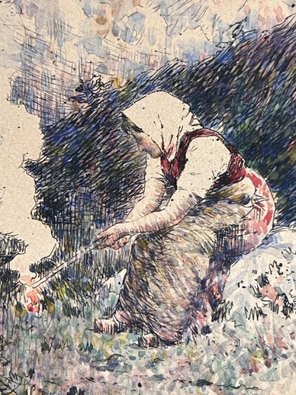 Eugène CHARVOT (1847-1924)<br /><em>Paysanne brûlant des herbes, au crépuscule </em> – Image 2